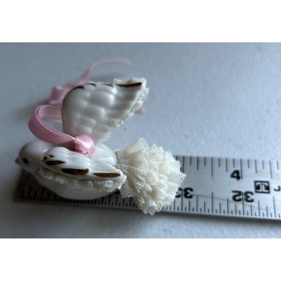 Irish Dresden Porcelain Dove Ornament With Pink Ribbon & Lace Detailing - Picture 9 of 10